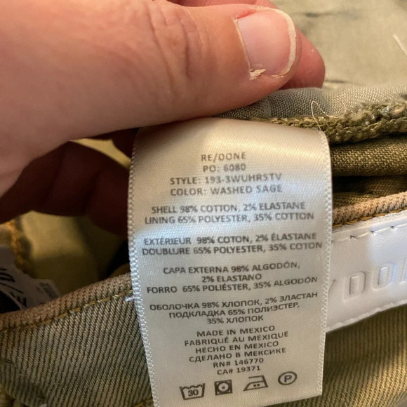 Re/Done NWT 70’s ultra high rise stove pipe raw hem size 26 crop green sage - Picture 9 of 9